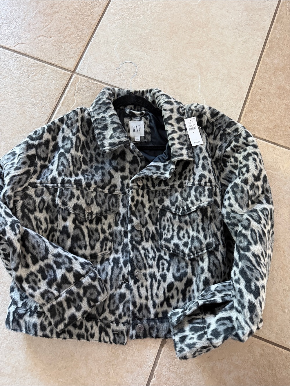 Old Navy Gray and black Leopard print Jacket NWT